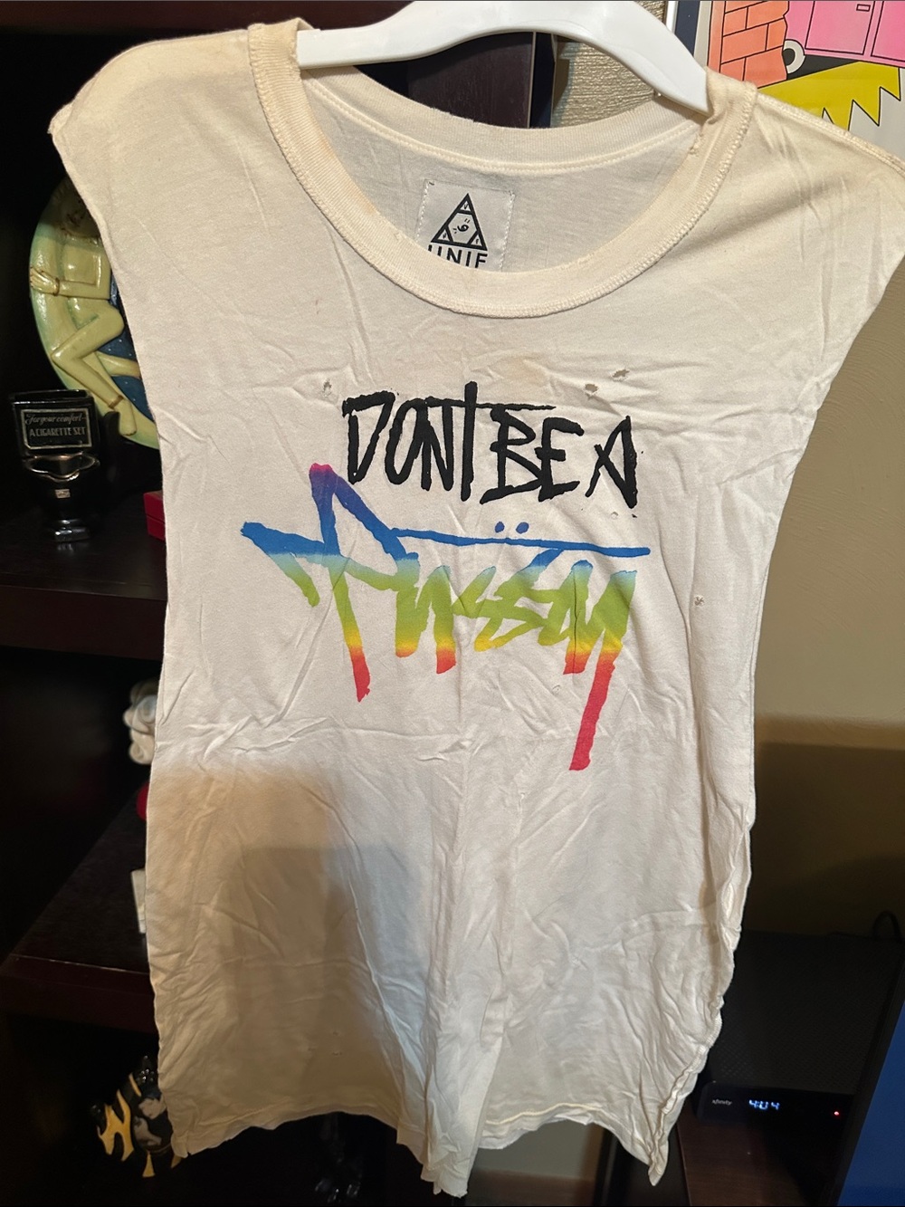 UNIF Cream Graphic Tank Top with Rainbow Script